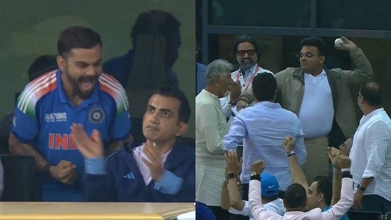 Virat Kohli Roars in Gautam Gambhir's Ears as Hardik Pandya's Monster Six Shatters Royal Box Window near Jay Shah